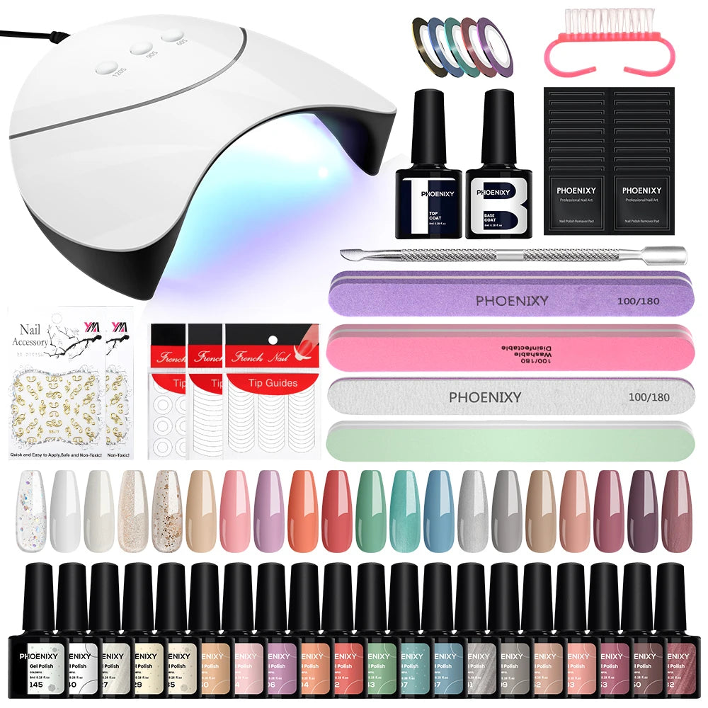 Nail Set Gel Nail Polish Set with UV LED Lamp Dryer Semi Permanent Gel Varnish Set Professional Nail Art Tools Kit Manicure Set