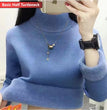 Turtleneck Winter Sweater Women Elegant Thicken Velvet Lined Warm Sueter Knitted Pullover Slim Tops Jersey Knitwear Jumper New