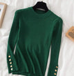 2024 women thick sweater pullovers khaki casual autumn winter button o-neck chic sweater female slim knit top soft jumper tops