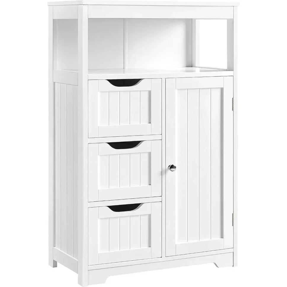 Bathroom Floor Cabinet Wooden Storage Organizer with Door and Drawers, Free-Standing Cupboard for Room/Bathroom Use