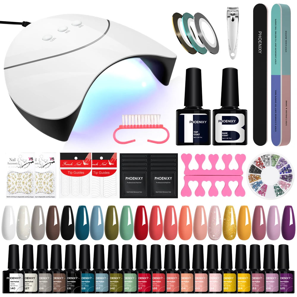 Nail Set Gel Nail Polish Set with UV LED Lamp Dryer Semi Permanent Gel Varnish Set Professional Nail Art Tools Kit Manicure Set