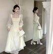 Elegant Princess Party Dress Women High Waist A-line Lace Up Autumn Spring French Vintage Prom Robe One Piece Vestidos Mujer New