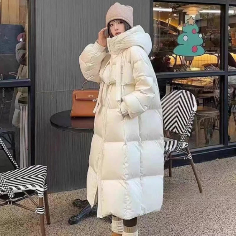 Fashions Long Women's Winter Down Jacket Loose Hooded Coats Thicken Warm White Duck Down Jacket High-end Parkas Light Outwear