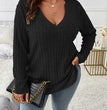 GIBSIE Plus Size Women's Casual V-Neck Long Sleeve Tees Shirt 2024 Spring Autumn Fashion Loose Ribbed Knit Tops for Women