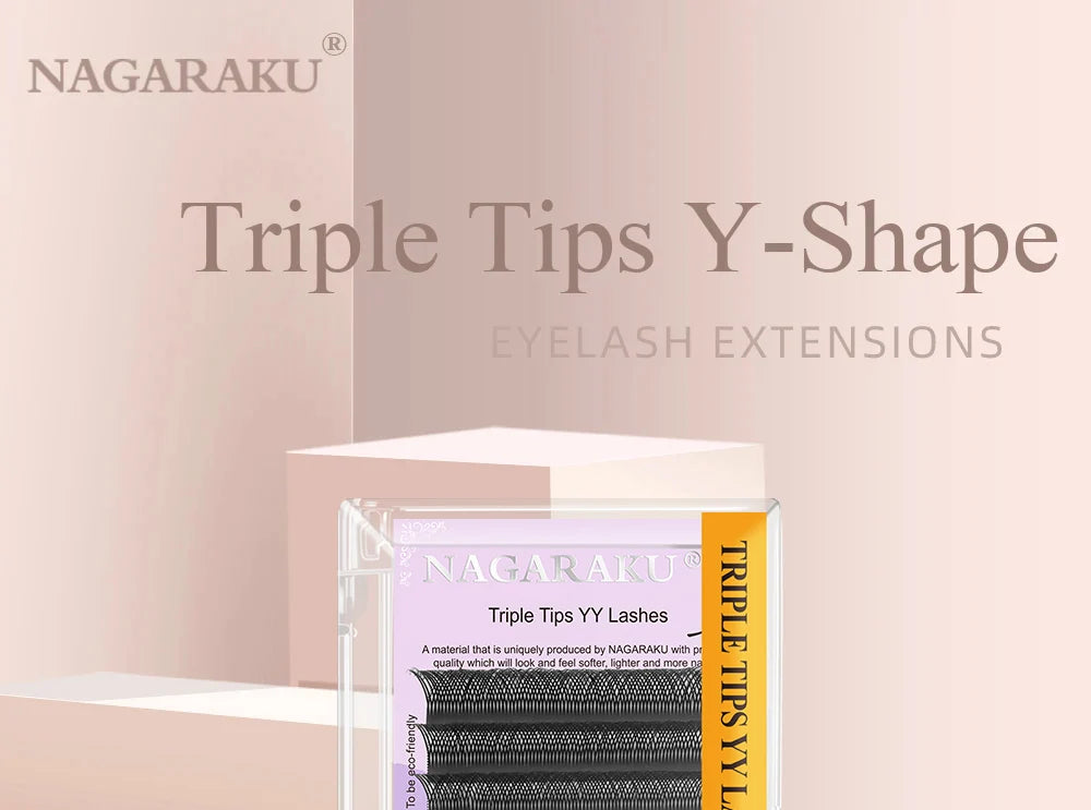 NAGARAKU YY Shape Double and Triple Tips Eyelash Extensions Hand Woven Premium Soft Natural Interlaced Makeup Mesh Net