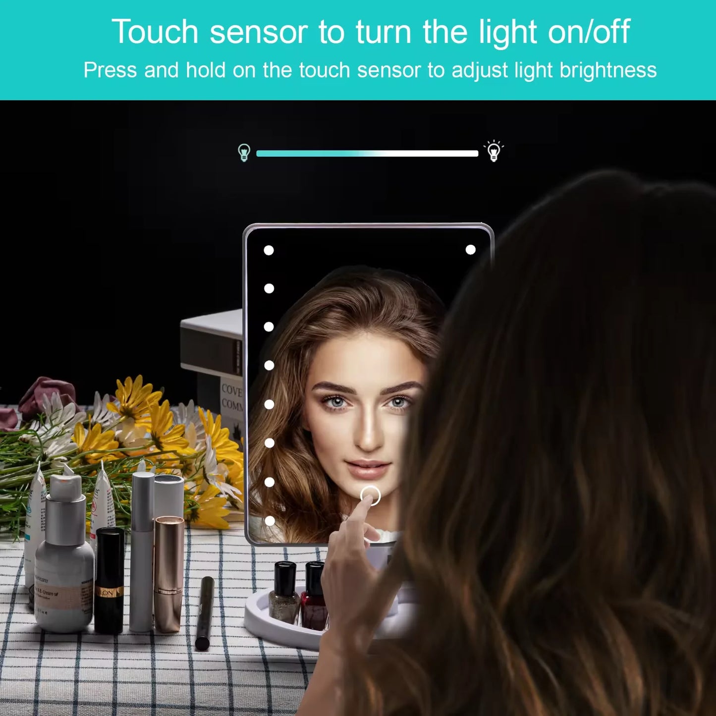 Lighted Makeup Mirror, Square 4*AA Battery - use Beauty Mirror ,Touch Screen VanityMirror,Brightnes