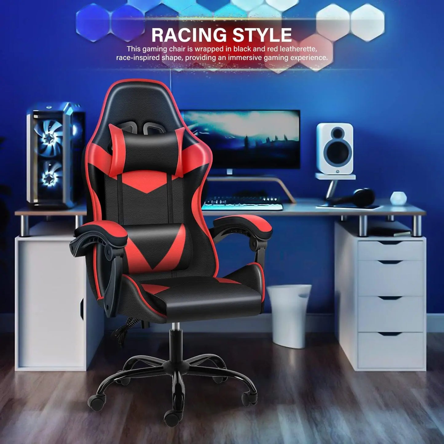 Gaming Chair, Backrest and Seat Height Adjustable Swivel Recliner Racing Office Computer Ergonomic Video Game Chair