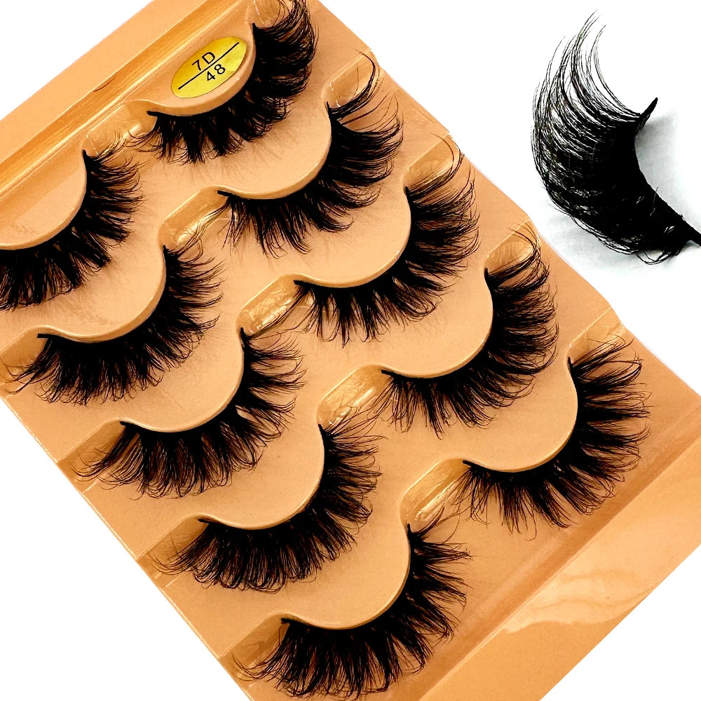 5pairs Classic Hybrid Volume Lashes New Arrival Wispy D Curl Short Russian Strip Lashes Makeup False Eyelashes