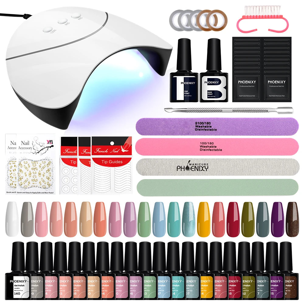 Nail Set Gel Nail Polish Set with UV LED Lamp Dryer Semi Permanent Gel Varnish Set Professional Nail Art Tools Kit Manicure Set