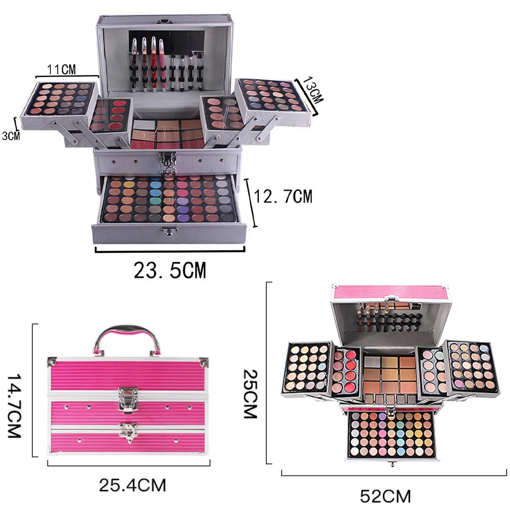 Miss Rose Makeup Case Gift Set Kit-women Ultimate Color Combination-Holiday Cosmetics Eye Shadow Lip Gloss Blush Combo Palette