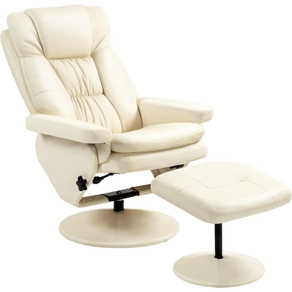 US Swivel Recliner with Ottoman, PU Leather Reclining Chair with Ottoman, Upholstered Recliner and Footrest with