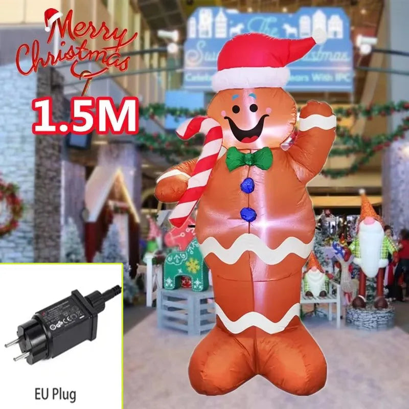 1.2M Christmas Decoration Crutch Santa Claus Inflatable Toy with LED Lights Outdoor Inflatable Model Ornament Party Garden Decor