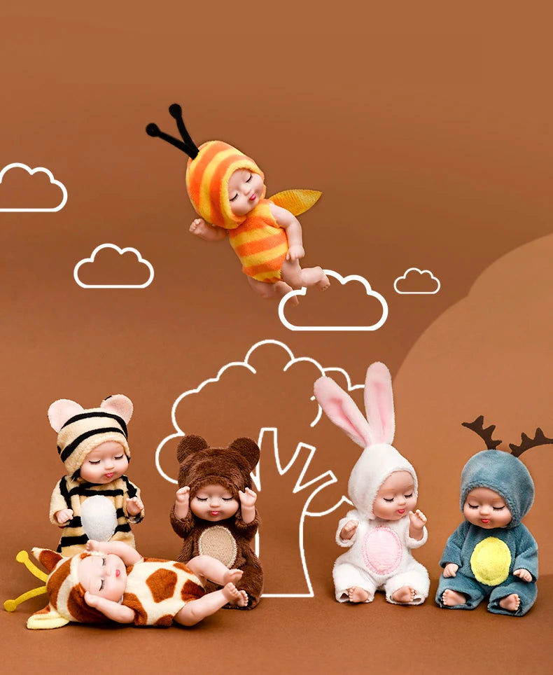 1pcs 13cm Sleep Baby Doll New Fashion Simulation Rebirth Dolls Mini Cute Doll Cartoon Animal Kids Toy for Children Birthday Gift