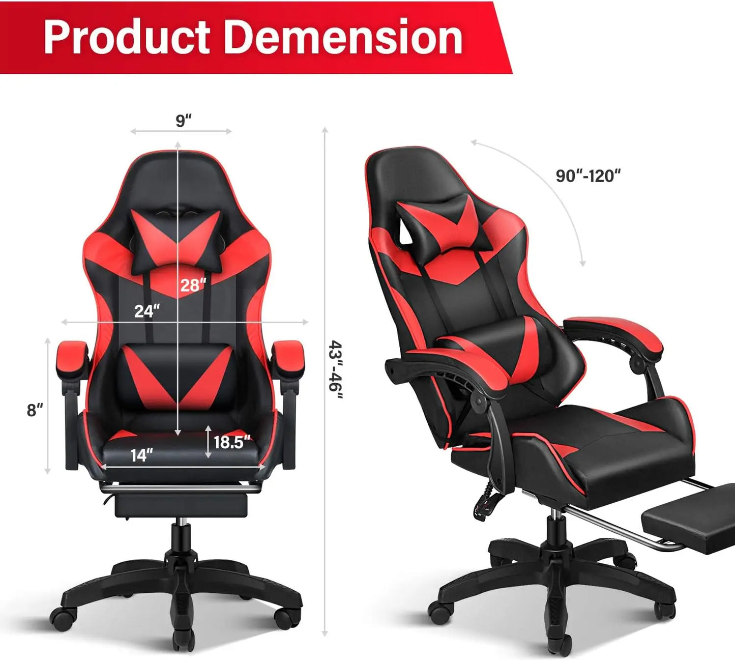 Gaming Chair, Backrest and Seat Height Adjustable Swivel Recliner Racing Office Computer Ergonomic Video Game Chair