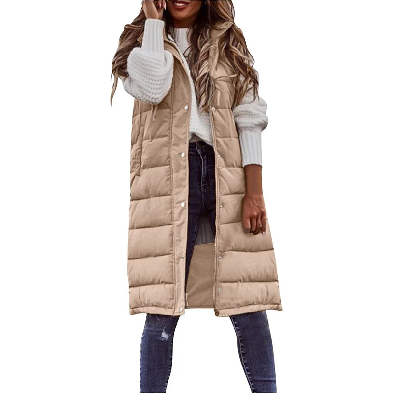 Long with Hood Outdoor Vest Down Women's Jacket Quilted Coat Sleeveless Jacket Winter Light Weight Sweaters