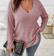 GIBSIE Plus Size Women's Casual V-Neck Long Sleeve Tees Shirt 2024 Spring Autumn Fashion Loose Ribbed Knit Tops for Women