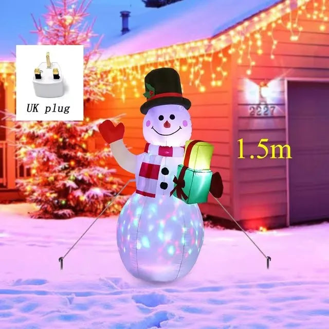 1.2M Christmas Decoration Crutch Santa Claus Inflatable Toy with LED Lights Outdoor Inflatable Model Ornament Party Garden Decor