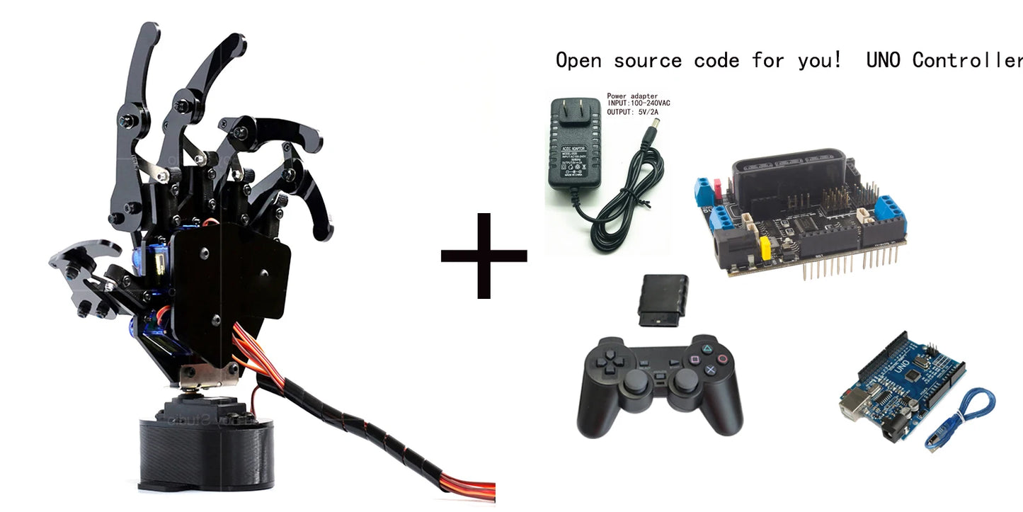 6 Dof Robotic Arm with 5 Dof Bionic Robot Hand Finger Claw for Arduino For Raspberry Pi 5 Kit Programmable Manipulator Project