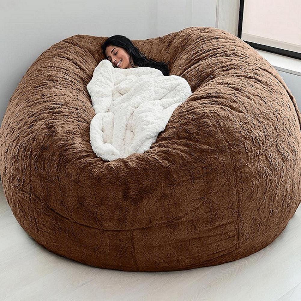 No Stuffed Gray Bean Bag Chair Giant Beanbag Pouf Sofa Bed Puff Futon Room Seat Tatami Relax Lounge Furniture Only Bag Case