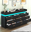 9 Drawer Dresser with LED Light, Modern Chest of Drawers for Closet, Wide Drawer Organizer Cabinet for Bedroom, White