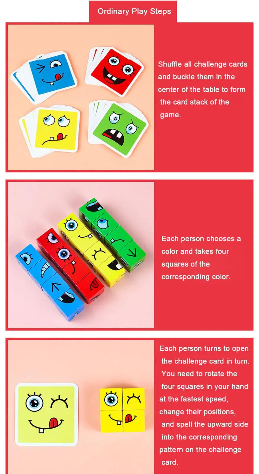 Kids Emotions Expression Game Wooden Cube Face Changing Board Cartoon Puzzle Toy Montessori Thinking Challenge Games