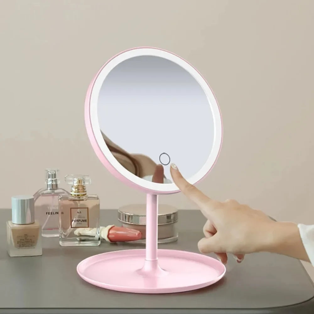 Vanity Cosmetic Mirror Storage Base Mirror With Gift USB Rechargeable Detachable 3 Modes Makeup Mirror With Light LED Portable@C