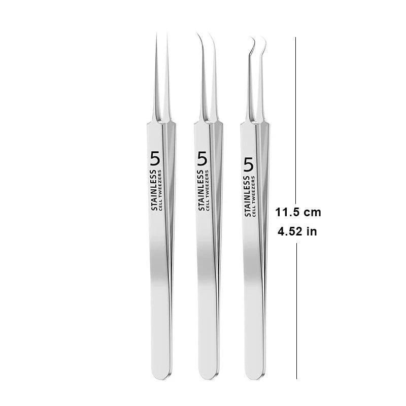 1/7pcs Stainless Steel Splinter Acne Clip Cell Tweezer Blackhead Clip Pimple Pin Beauty Salon Acne Removal Acne Needle Tools