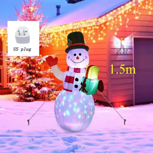 1.2M Christmas Decoration Crutch Santa Claus Inflatable Toy with LED Lights Outdoor Inflatable Model Ornament Party Garden Decor