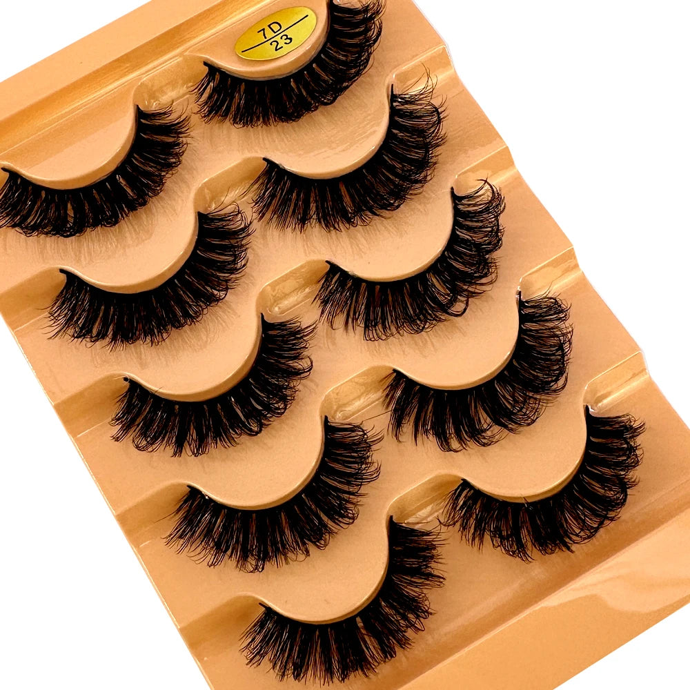 5pairs Classic Hybrid Volume Lashes New Arrival Wispy D Curl Short Russian Strip Lashes Makeup False Eyelashes