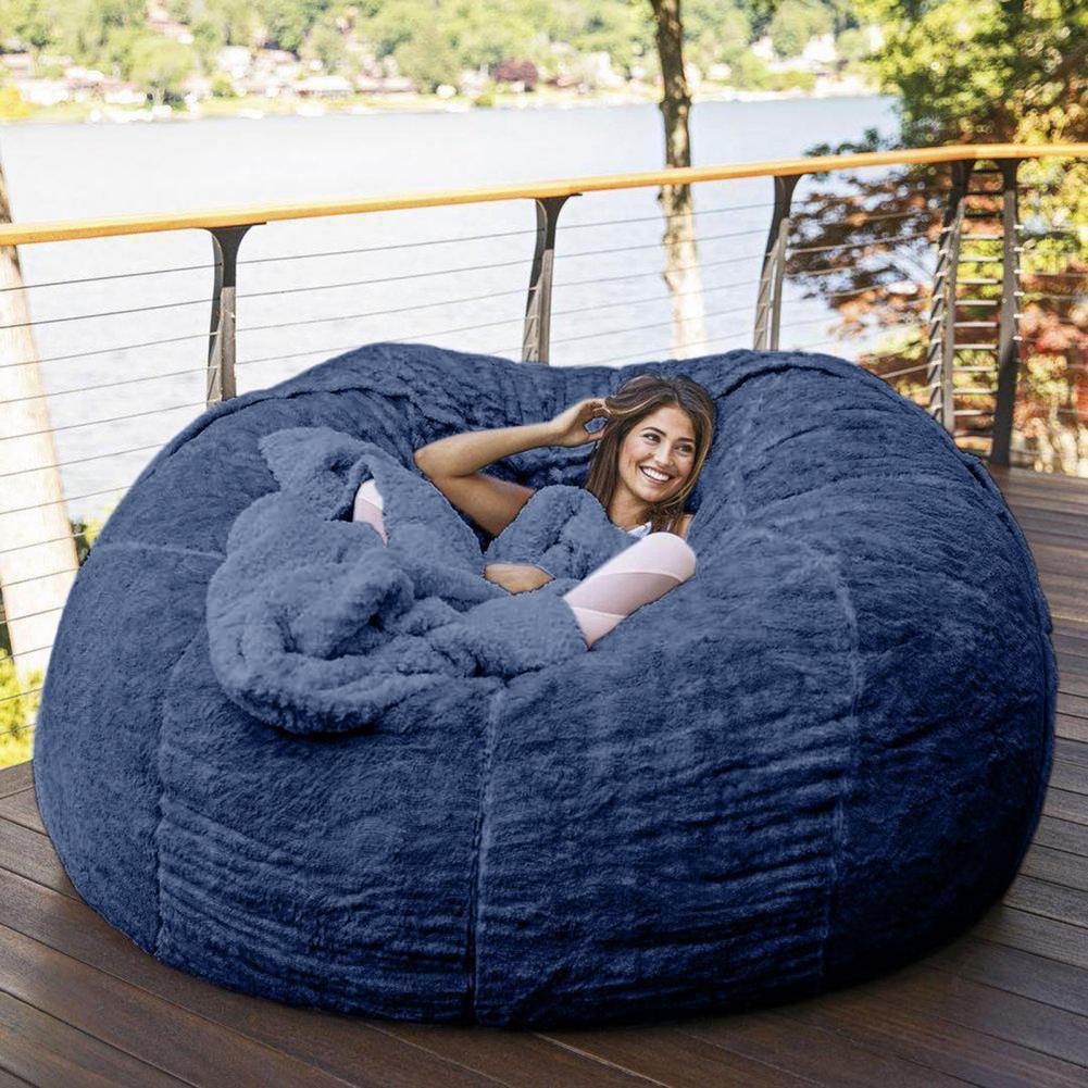 No Stuffed Gray Bean Bag Chair Giant Beanbag Pouf Sofa Bed Puff Futon Room Seat Tatami Relax Lounge Furniture Only Bag Case