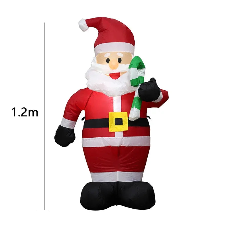 1.2M Christmas Decoration Crutch Santa Claus Inflatable Toy with LED Lights Outdoor Inflatable Model Ornament Party Garden Decor