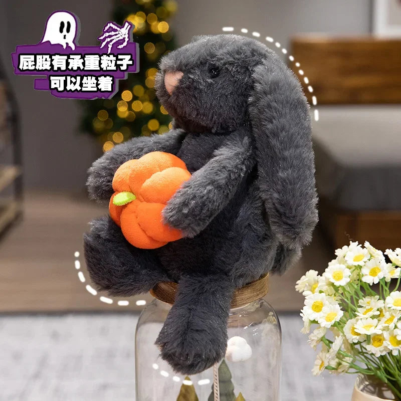 1pc Cute Black Rabbit Hold Pumpkin Plush Toys Soft Pumpkin Bear Earphone &cloak Eggplant Stuffed Doll Halloween Trick or Treat