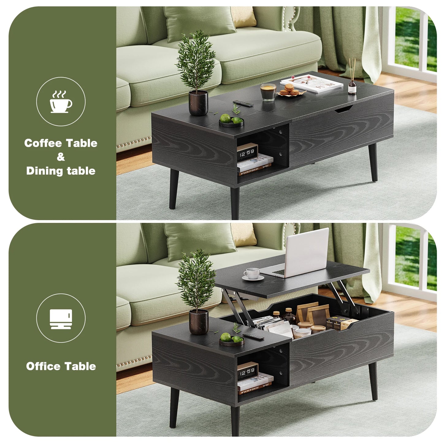 JHK Lift Top Coffee Tables For Living Room 39.37"x19.7" Desk Tea Wood Dining Tables Adjustable Storage Shelf Easy Lift Or Lower