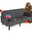 65“ Convertible Futon Sofa Bed w/ 2 USB, Upholstered Tufted Small Adjustable Folding Couch Loveseat, Mid Century Sleeper Sofa