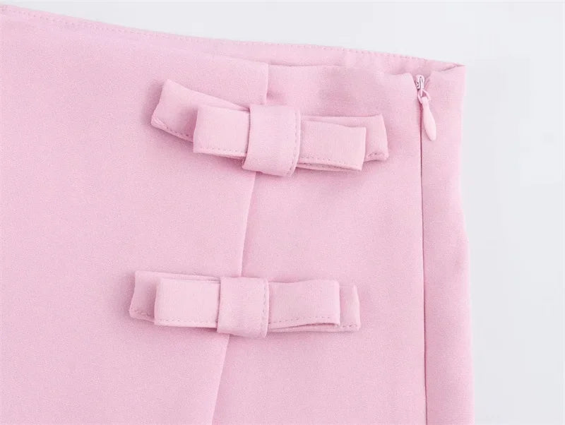 2024 Pink White Mini Skirt Woman Fashion Bow Skort For Women Summer Slit Short Skirt Woman Split High Waist Skirt Shorts