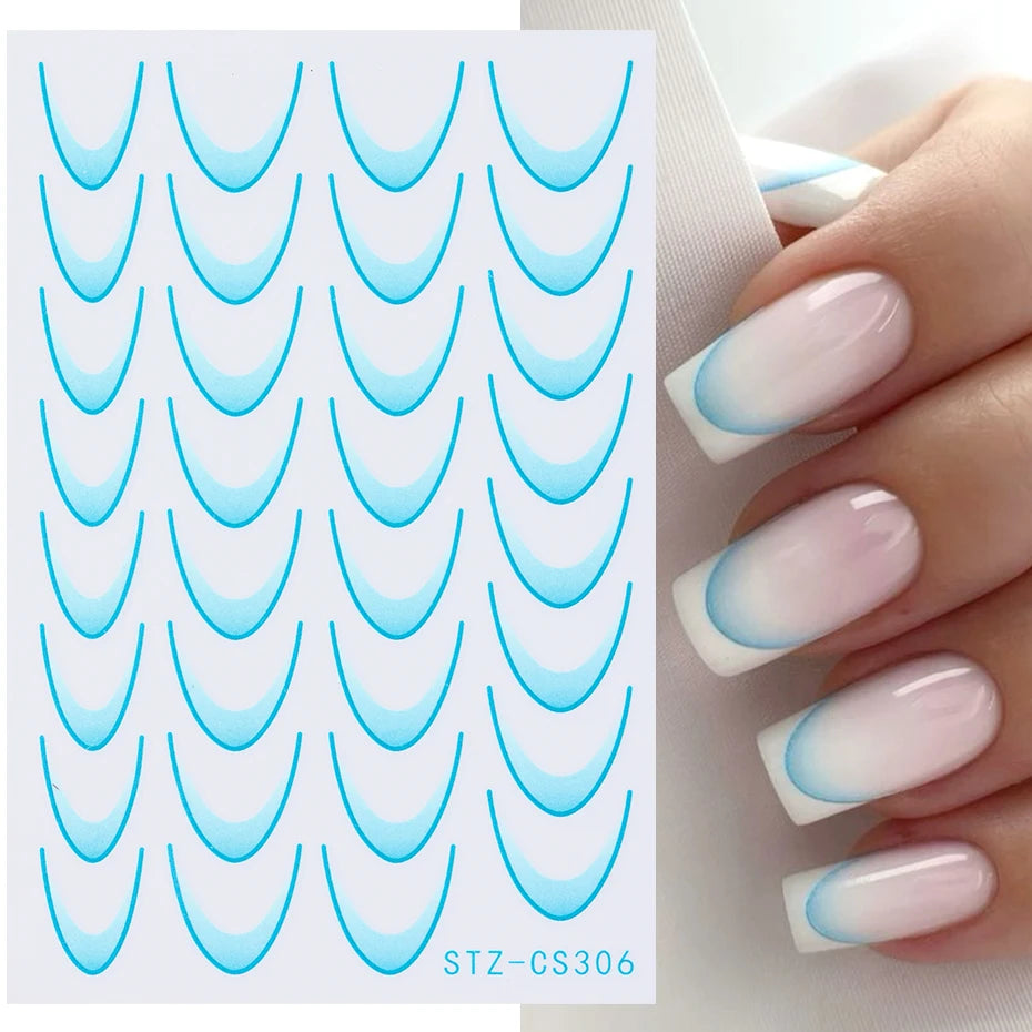 6pcs French Manicure Sticker Gradient Stripe Lines Sliders For Nails Ombre Designs Self-Adhesive Nail Art Decals DIY Decoration