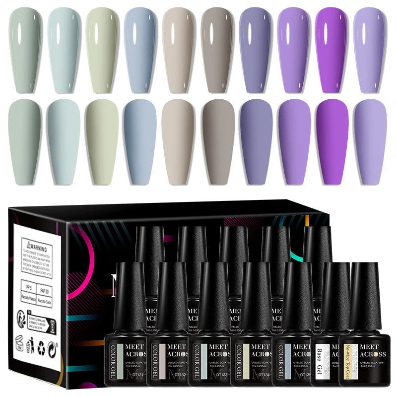 MEET ACROSS 12Pcs/Set 7ml Macaron Gel Nail Polish With Box Semi Permanent UV Gel  Soak Off Nail Art Kit Varnish For Manicure