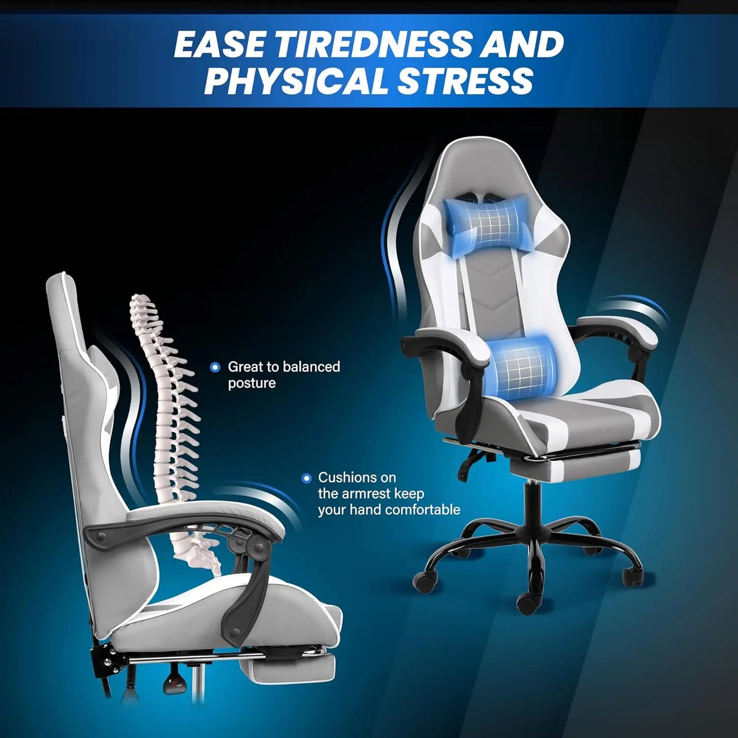 Gaming Chair, Backrest and Seat Height Adjustable Swivel Recliner Racing Office Computer Ergonomic Video Game Chair