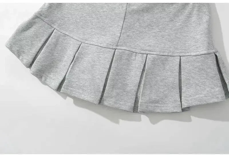 Mooyufon Fabric Y2K Mini Skirt Women Low Waist Wide Pleat Light Grey Sexy Vintage A-line Pleated Skirt Casual Skort Summer