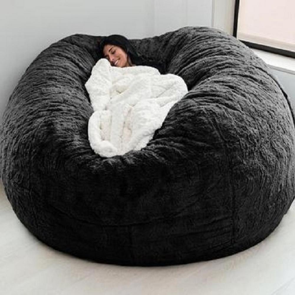 No Stuffed Gray Bean Bag Chair Giant Beanbag Pouf Sofa Bed Puff Futon Room Seat Tatami Relax Lounge Furniture Only Bag Case