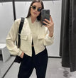 ASDS woman bomber jacket coat White autumn winter button baseball aviator cropped jackets for women long sleeve crop outerwear