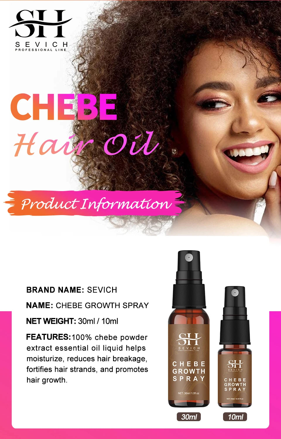 Sevich Chebe Hair Loss Treatment Spray Traction Alopecia Chebe Powder Essential Oil Africa Crazy Hair Growth Products Hair Care