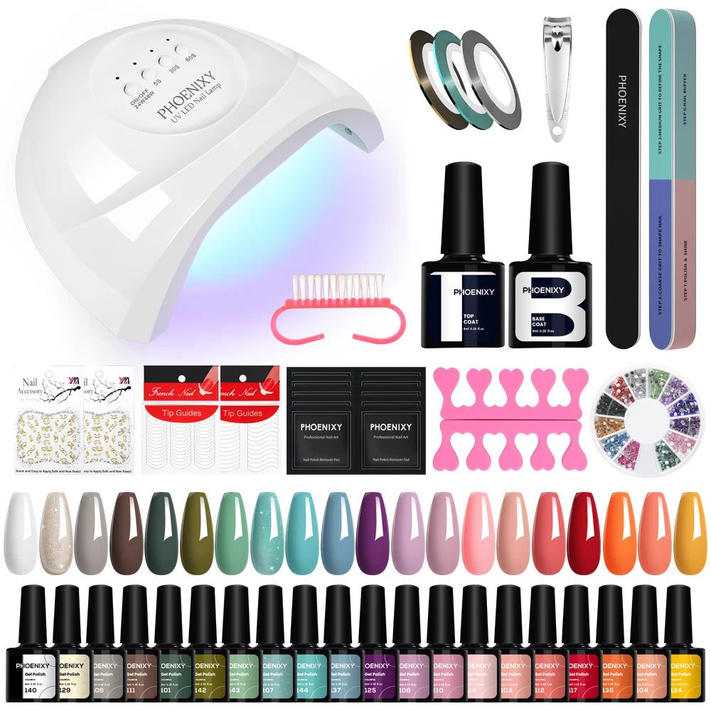 Nail Set Gel Nail Polish Set with UV LED Lamp Dryer Semi Permanent Gel Varnish Set Professional Nail Art Tools Kit Manicure Set