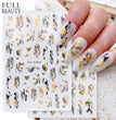 Abstract Geometry Stickers For Nail 3D Laser Gold Black Leaves Heart Line Adhesive Sliders Decor Holographic Decal