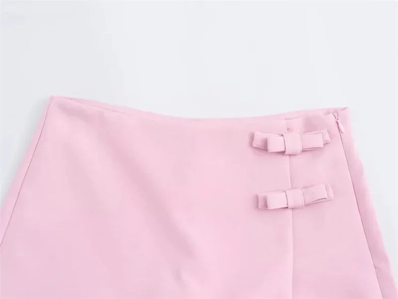 2024 Pink White Mini Skirt Woman Fashion Bow Skort For Women Summer Slit Short Skirt Woman Split High Waist Skirt Shorts