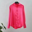 Elegant Satin Long Sleeve Women Shirt Vintage Silk Casual Loose Button Up Blouses Office Lady Tops