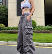 Y2K Parachute Black Pants Women Hippie Streetwear Oversize Pockets Cargo Trousers Harajuku Wide Leg Baggy Sweatpants