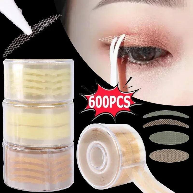 MJ Transparent Grey Beige Big Eyes Invisible Lace Mesh Fiber Self-adhesive Eye Patch Eyelid Double Eyelid Tape Sticker Makeup To