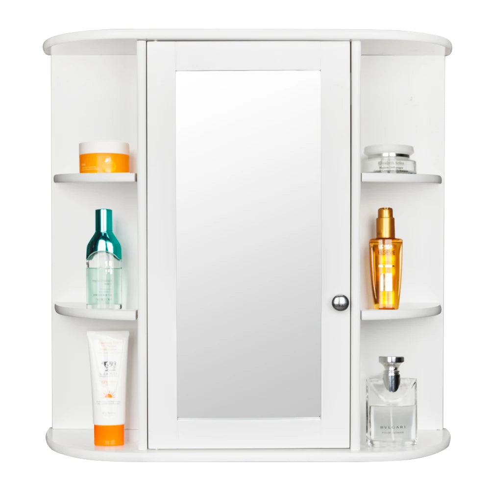 3-tier Single Door Mirror Indoor Bathroom Wall Mounted Cabinet Shelf White