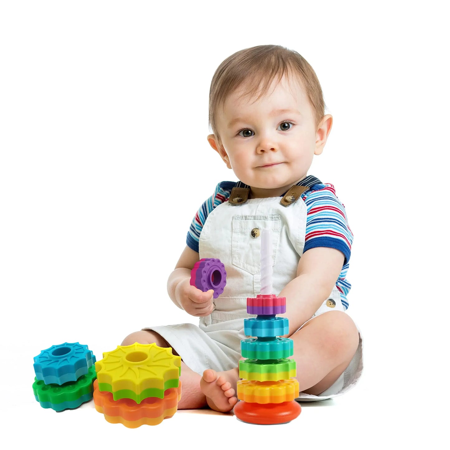 Montessori Rotating Rainbow Tower Baby Stacking Puzzle Toys Safety and Environmental Protection Colored Children's Toys Boy Girl